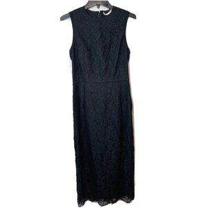 Diane von Furstenberg Sleeveless Lace Pencil Sheath Midi Dress 2XS Black Floral